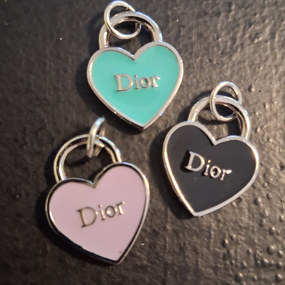 Silver Heart Charm Set - Black, Mint, and Lavender